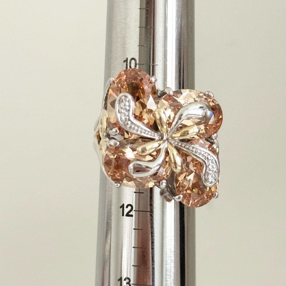 SETA 925 Sterling Silver Huge Clear & Orange CZ Chunky Statement Ring Size 11 - Picture 11 of 15